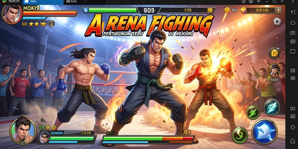 Screenshot utama HOKI9 menampilkan aksi pertarungan yang mendebarkan.