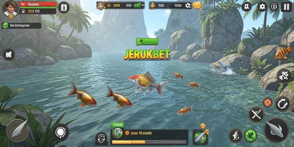 Tampilan gameplay JERUKBET dengan teknik memancing yang menantang.