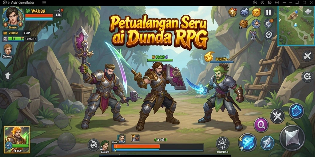 Screenshot menunjukkan pertarungan epik di dunia RPG WAK89.